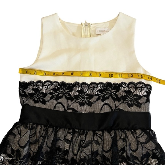 BCBG Girls Shantung Bodice Dress Winter White and Black Layered Tiered Tulle 12 - Picture 12 of 16